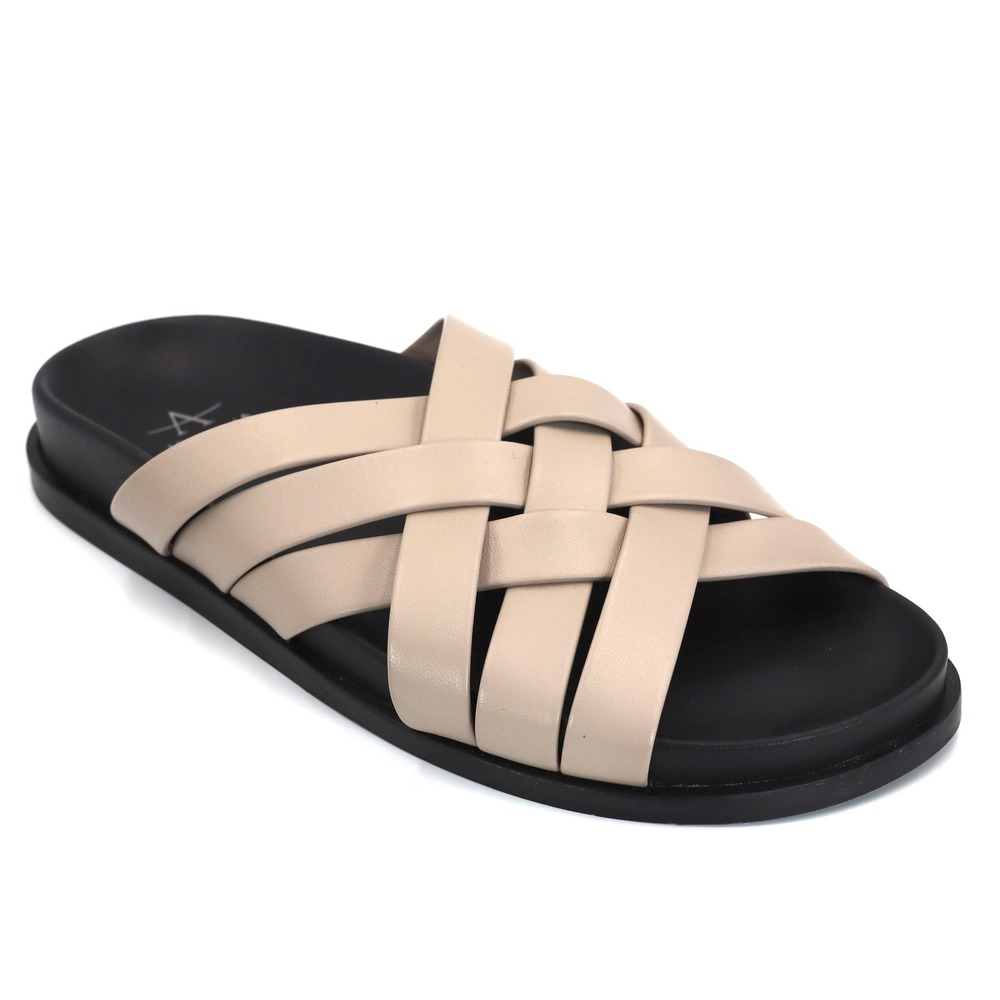 Aquatalia Woven Leather Slide Sandals Womens 8 Beige Cream Made in Italy Summer